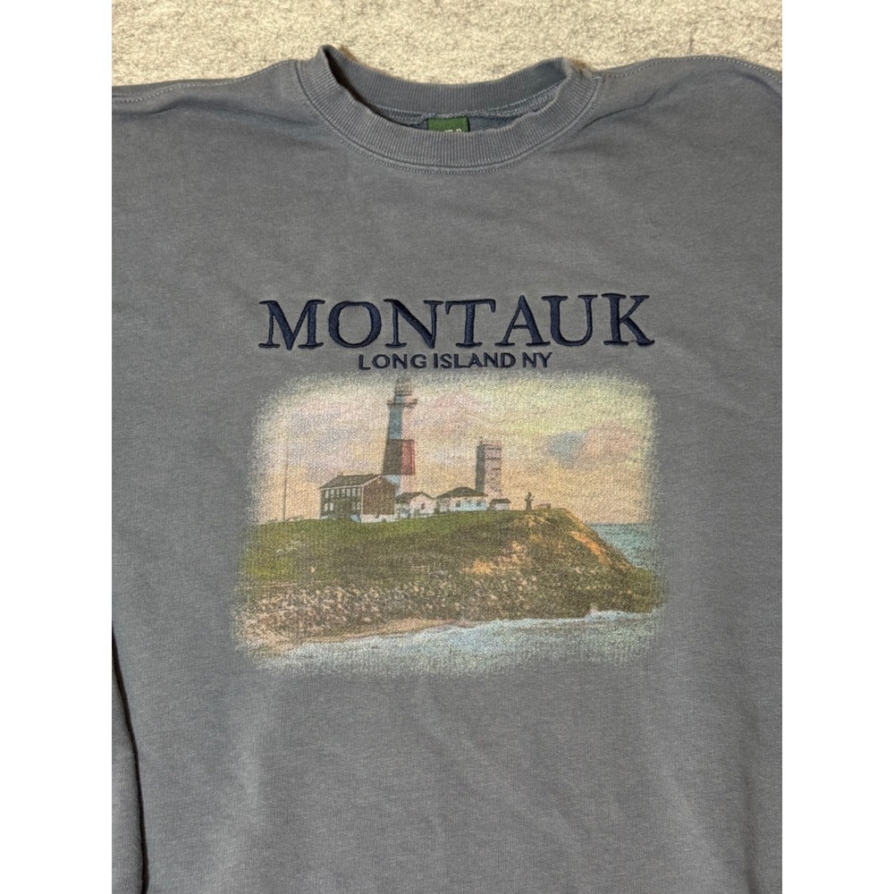 OVERSIZED Wild Fable Montauk Long Island NY Graphic Sweatshirt Gray Blue XXS - Picture 2 of 9